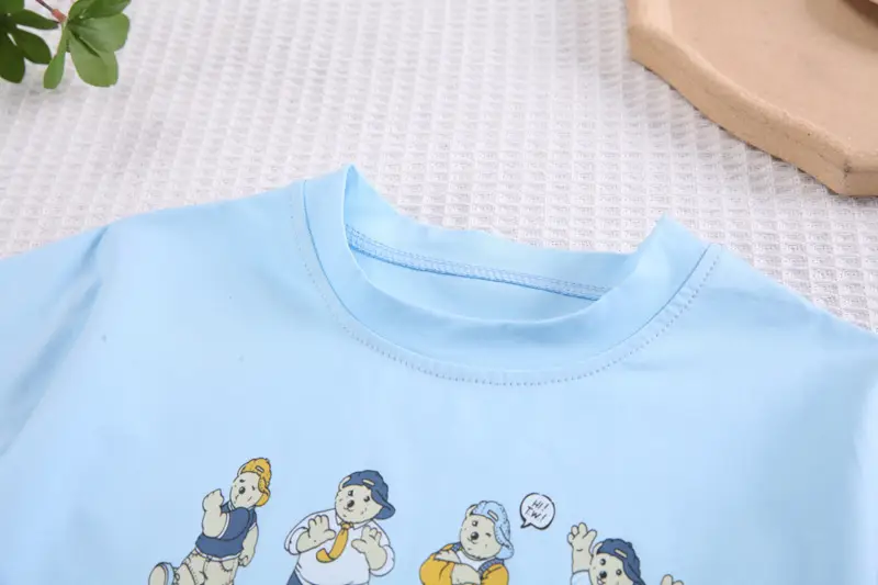Kids Cartoon Print Short Sleeve T-Shirt Set Brown Shorts — feature 6