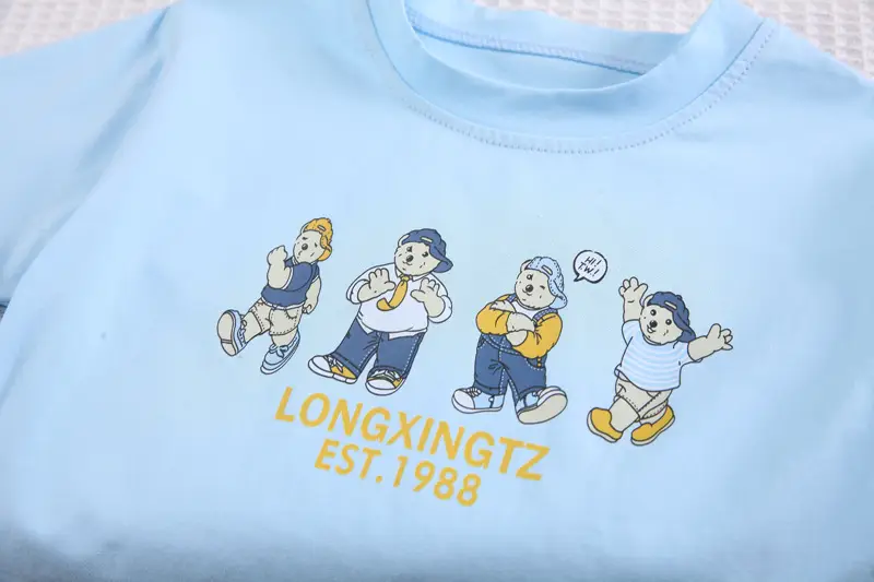 Kids Cartoon Print Short Sleeve T-Shirt Set Brown Shorts — feature 7