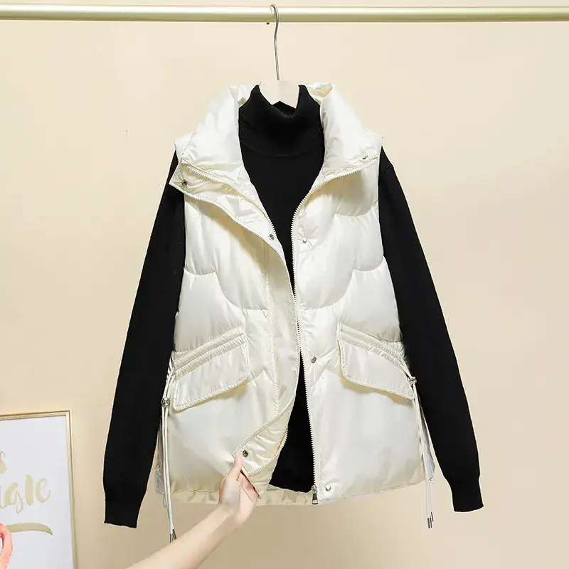 Black Korean Style Puffer Vest for Women - Image 7