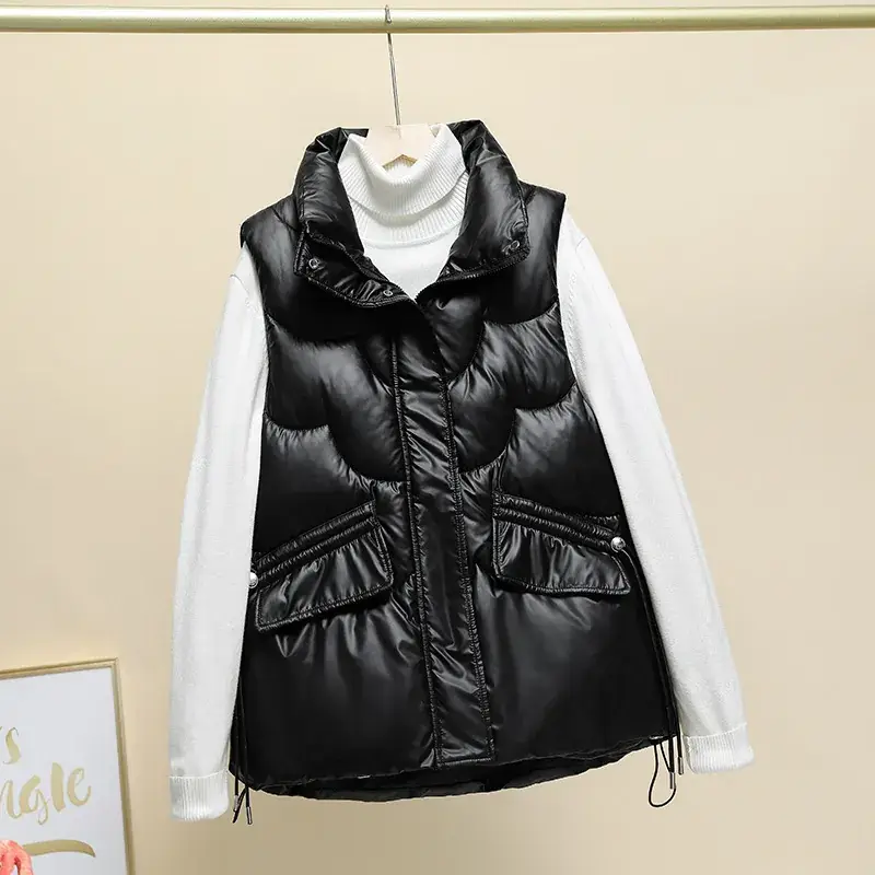 Black Korean Style Puffer Vest for Women - Image 8