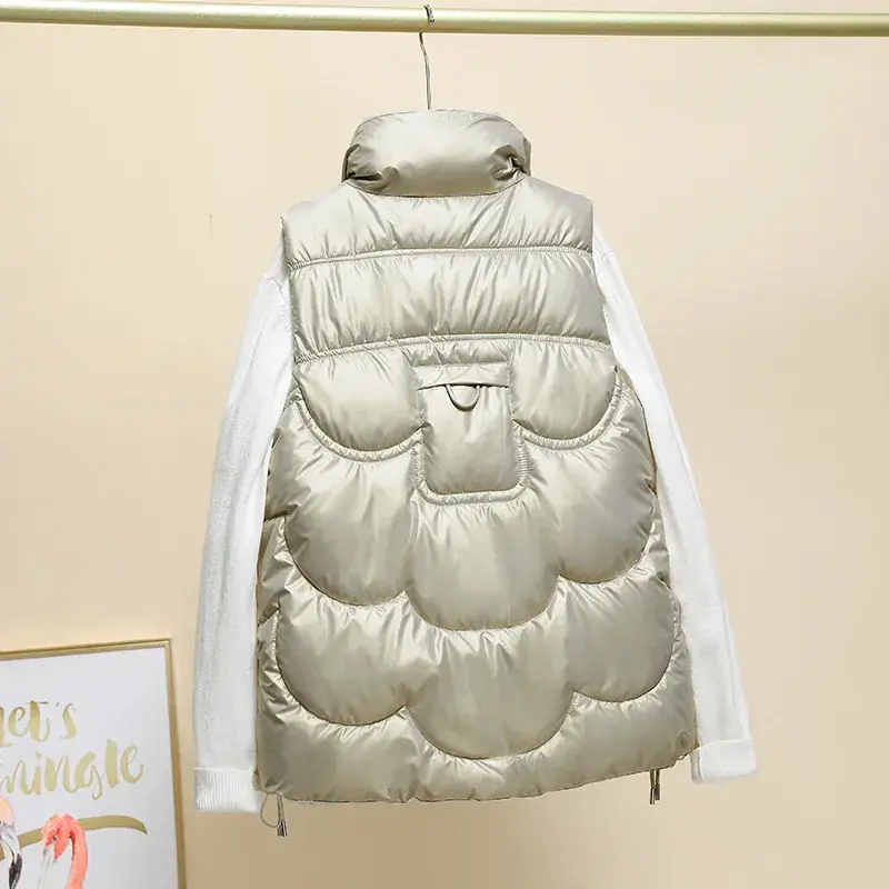 Black Korean Style Puffer Vest for Women - Image 2