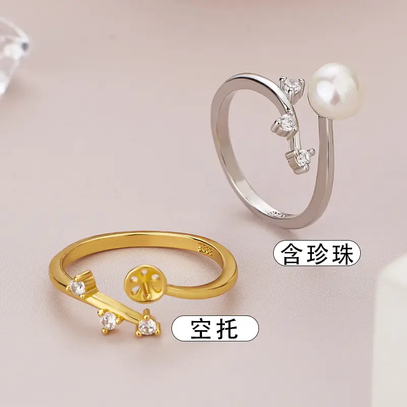 Korean Pearl Zircon Open Ring for Women - Image 2
