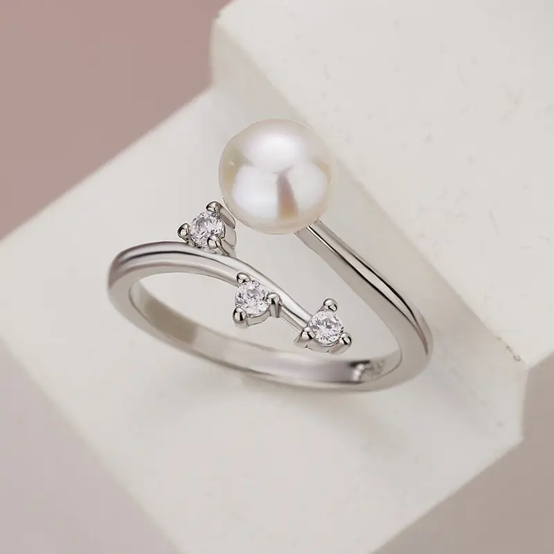 Korean Pearl Zircon Open Ring for Women - Image 4