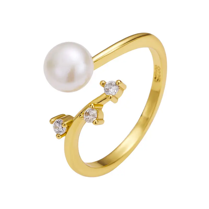 Korean Pearl Zircon Open Ring for Women - Image 5