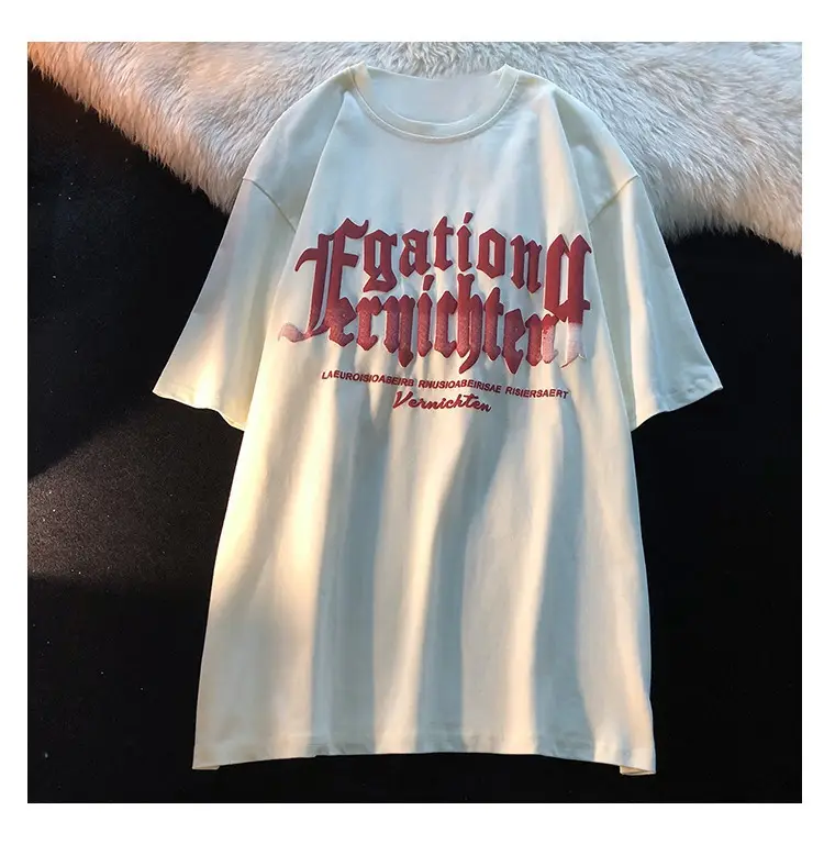 Women T-Shirt Antique Letter Short Sleeve Harajuku Style — feature 10