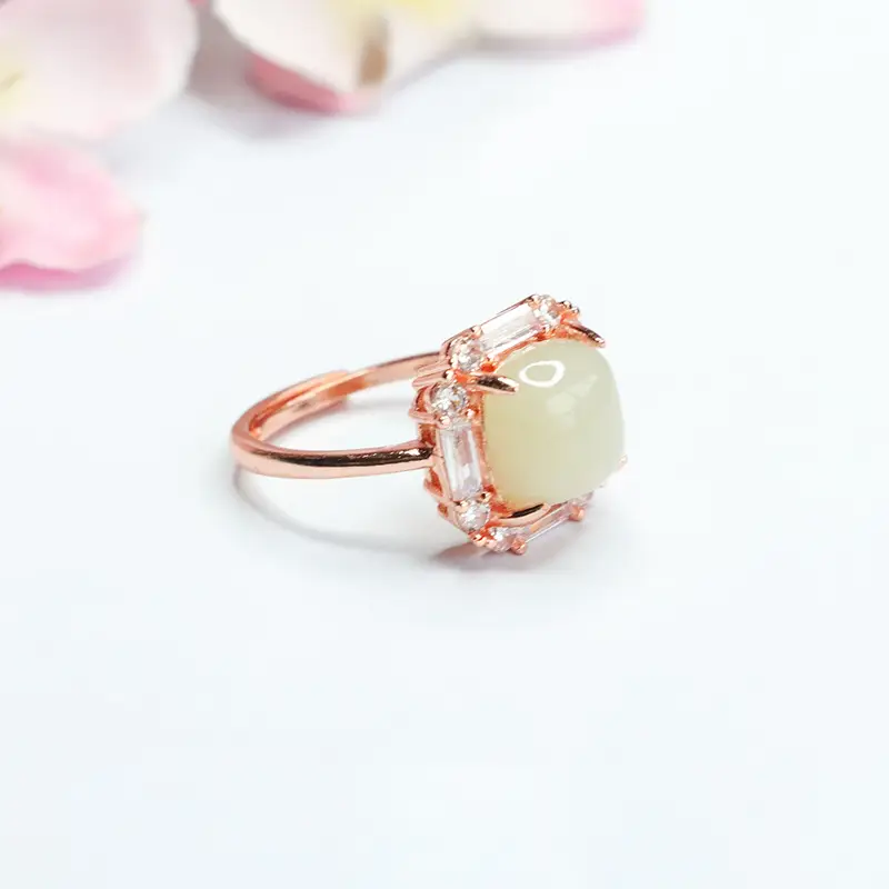 Guan Yu Natural Hetian Jade Ring Clear Water Cube - Image 3