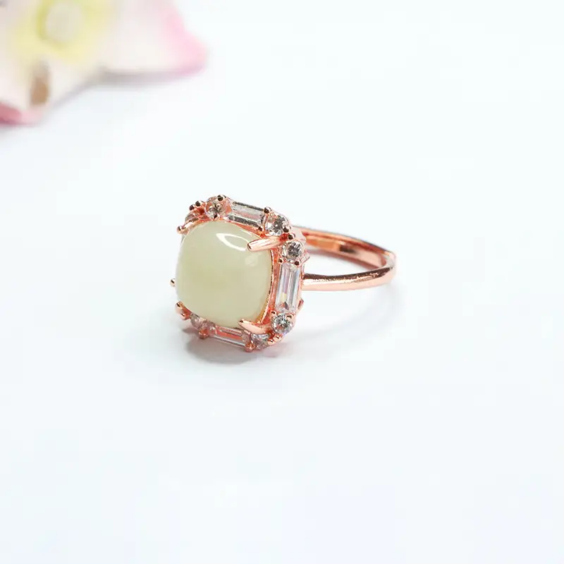 Guan Yu Natural Hetian Jade Ring Clear Water Cube - Image 4