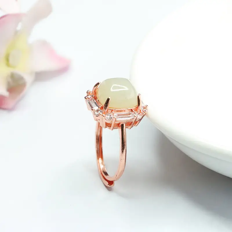 Guan Yu Natural Hetian Jade Ring Clear Water Cube - Image 5
