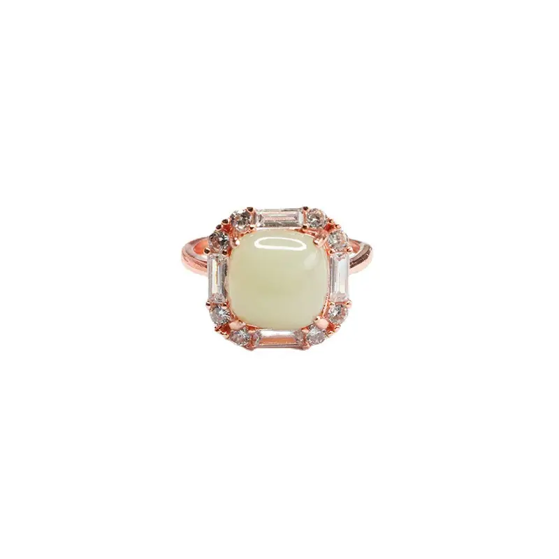 Guan Yu Natural Hetian Jade Ring Clear Water Cube - Image 6