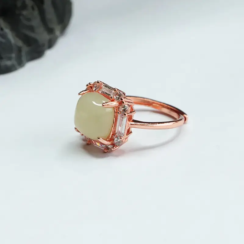 Guan Yu Natural Hetian Jade Ring Clear Water Cube — feature 11