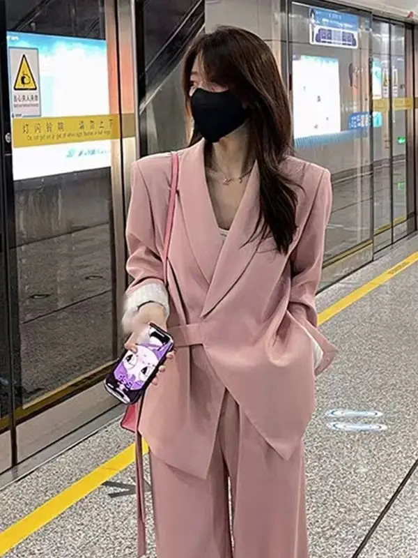 Women's 2024 Pink Suit Wide Leg Pants Two-Piece Set - Image 20