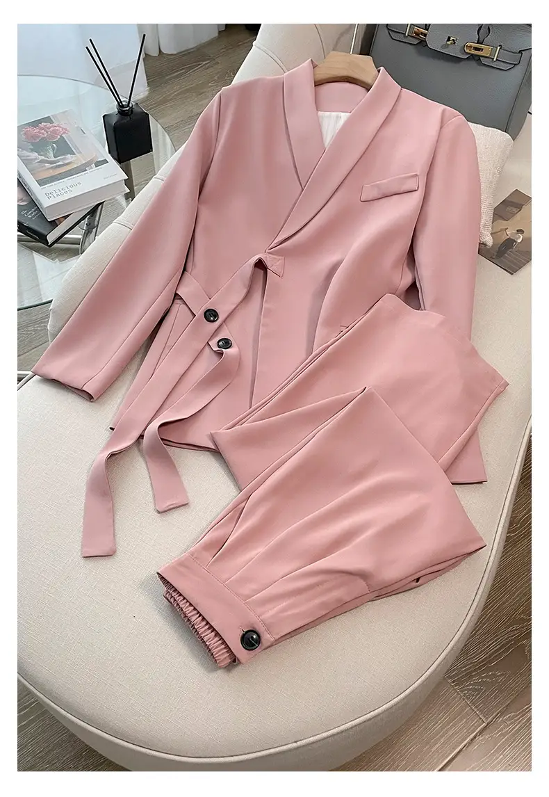Women's 2024 Pink Suit Wide Leg Pants Two-Piece Set — feature 12