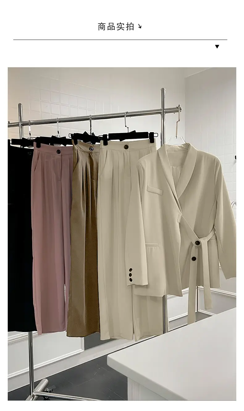 Women's 2024 Pink Suit Wide Leg Pants Two-Piece Set — feature 4