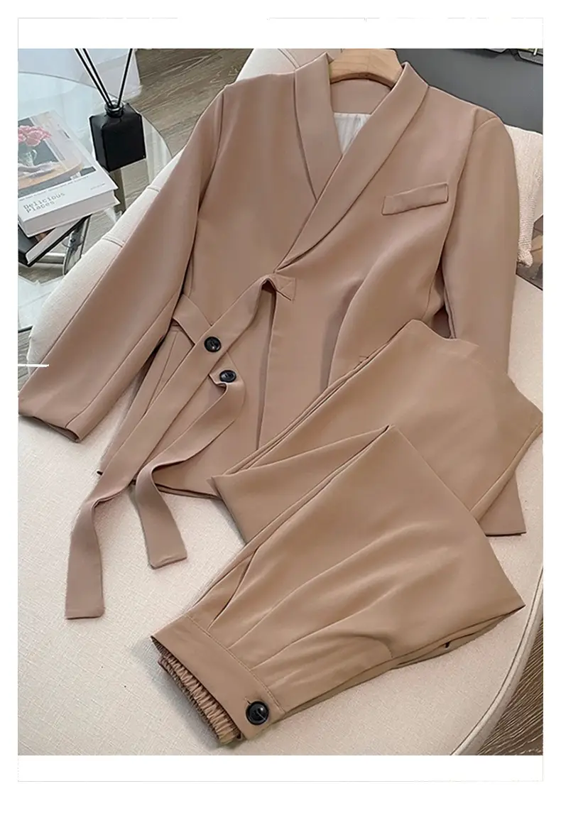 Women's 2024 Pink Suit Wide Leg Pants Two-Piece Set — feature 7