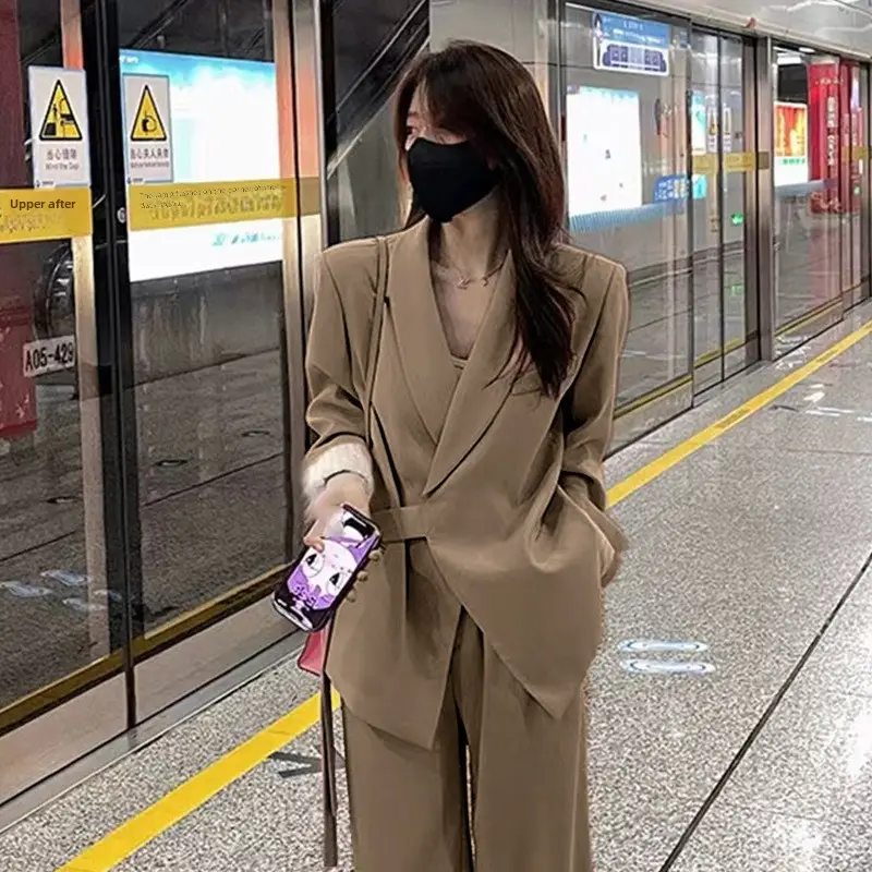 Women's 2024 Pink Suit Wide Leg Pants Two-Piece Set - Image 3