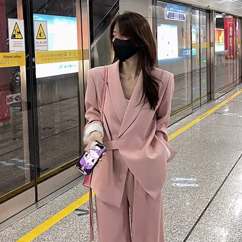 Women's 2024 Pink Suit Wide Leg Pants Two-Piece Set - Image 8