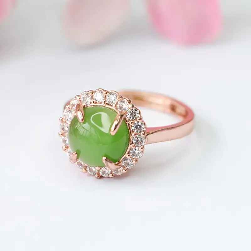 Guan Yu Jade Ring with Diamond Set Rose Gold - Image 3