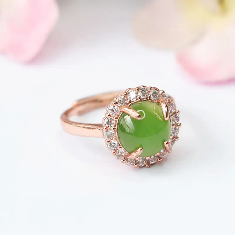 Guan Yu Jade Ring with Diamond Set Rose Gold - Image 4