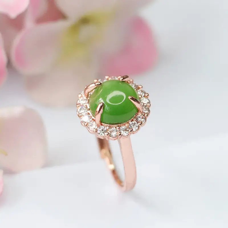 Guan Yu Jade Ring with Diamond Set Rose Gold - Image 5