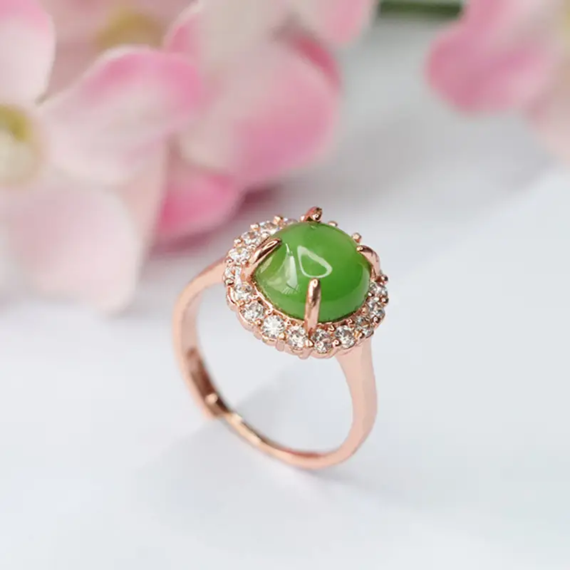 Guan Yu Jade Ring with Diamond Set Rose Gold - Image 6
