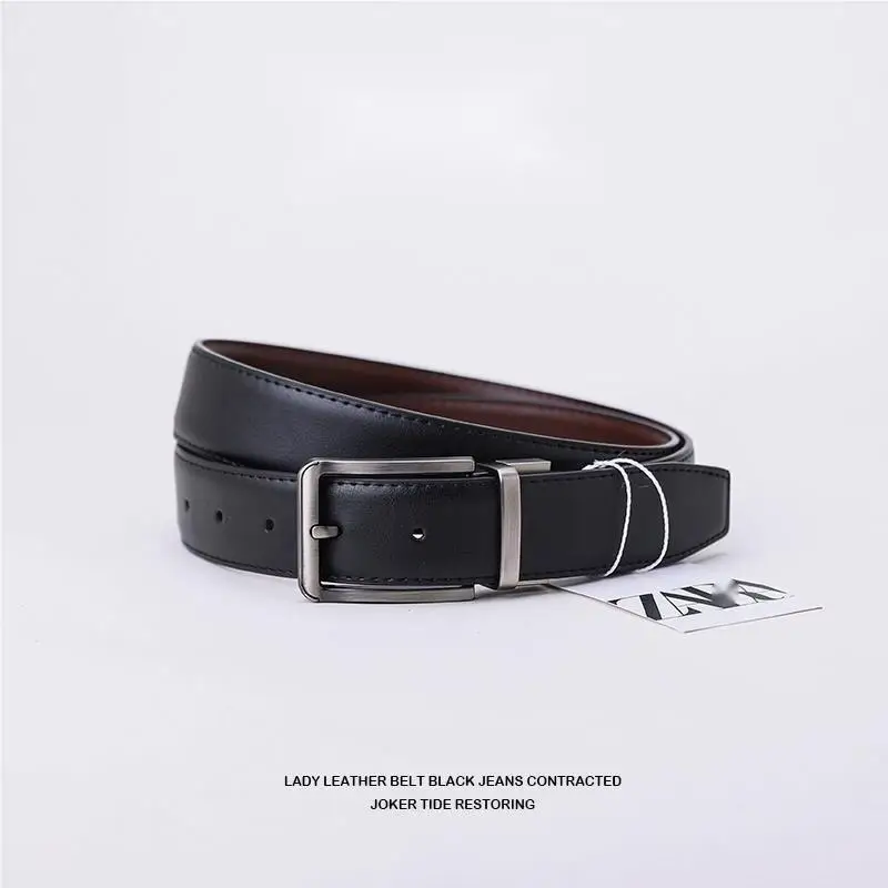 Men's Black Leather Belt with Pin Buckle - Image 3