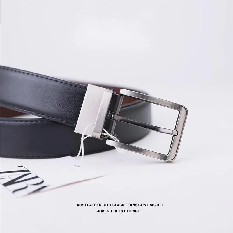Men's Black Leather Belt with Pin Buckle - Image 4