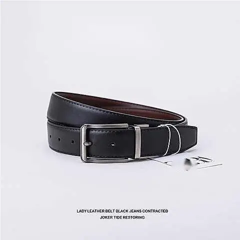 Men's Black Leather Belt with Pin Buckle β feature 3
