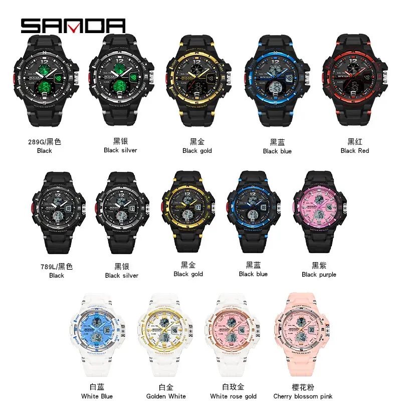 Trendy Sports Couple Watches for Men Women Black Blue Dual Display - Image 18
