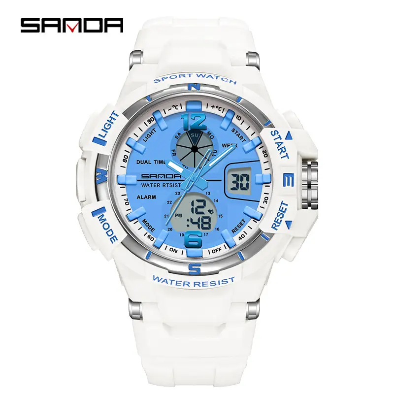 Trendy Sports Couple Watches for Men Women Black Blue Dual Display - Image 12