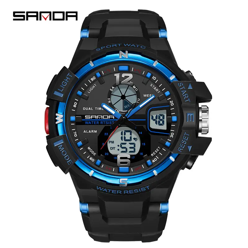 Trendy Sports Couple Watches for Men Women Black Blue Dual Display - Image 4
