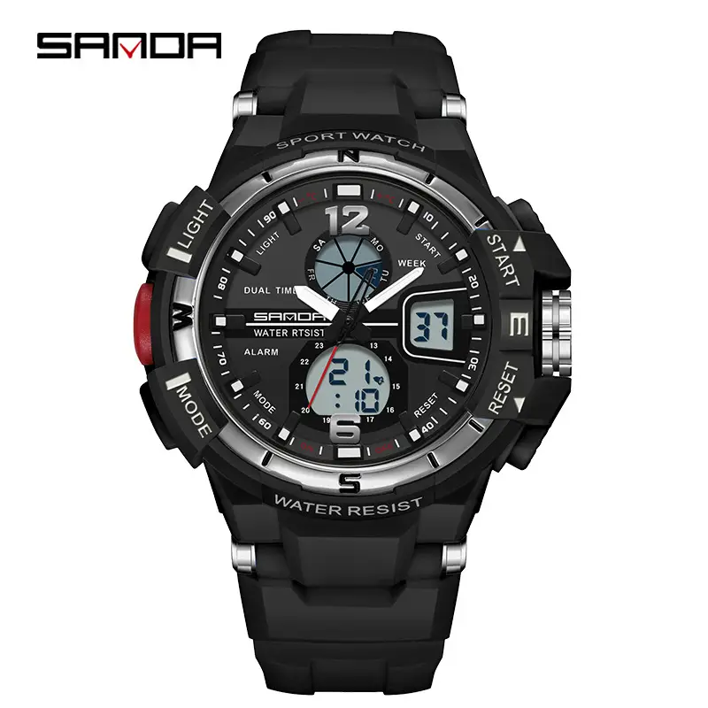 Trendy Sports Couple Watches for Men Women Black Blue Dual Display - Image 7