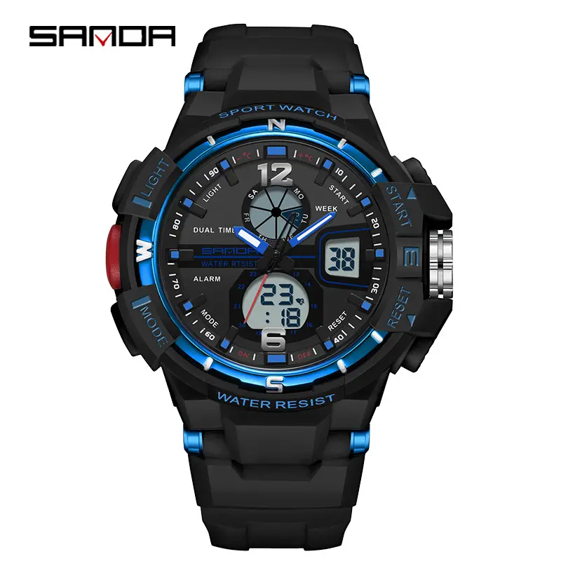 Trendy Sports Couple Watches for Men Women Black Blue Dual Display - Image 8