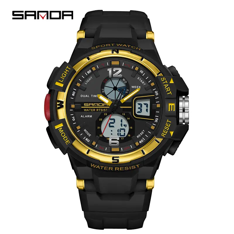 Trendy Sports Couple Watches for Men Women Black Blue Dual Display - Image 9