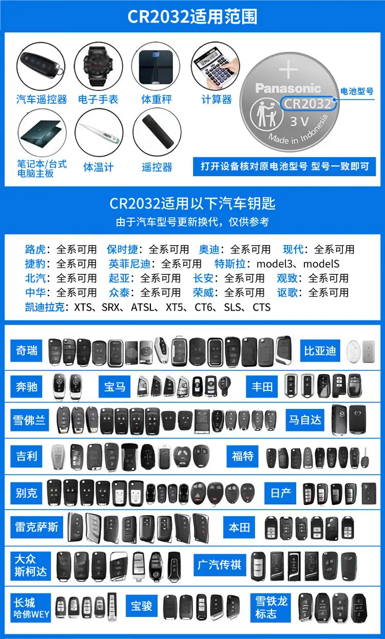 Original genuine goods Panasonic CR2032 button battery CR2025CR2016 car key remote control 3V lithium Electronics — feature 3