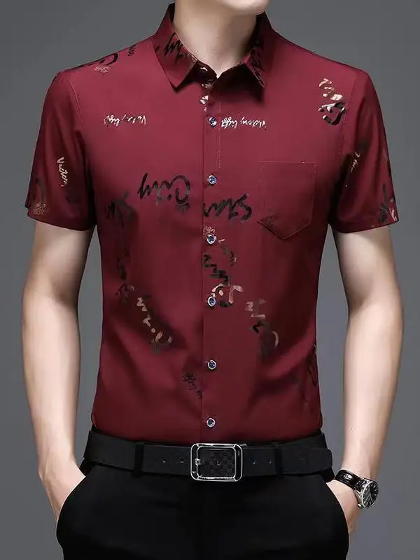 Men's Black Floral Half Sleeve Shirt Summer Ice Silk