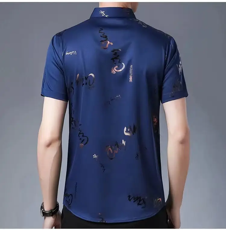 Men's Black Floral Half Sleeve Shirt Summer Ice Silk — feature 16