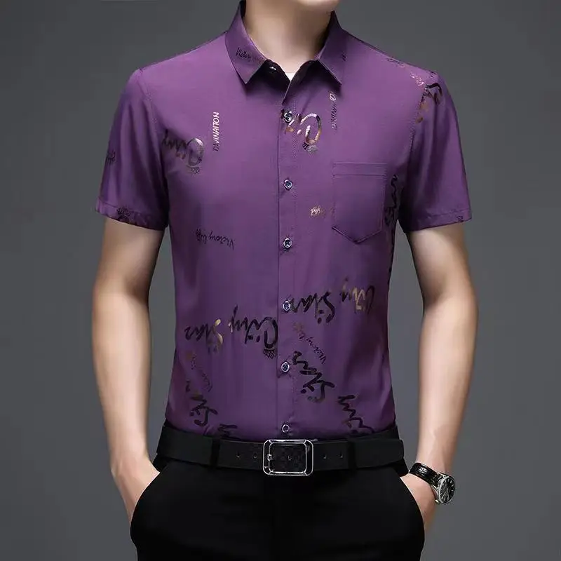 Men's Black Floral Half Sleeve Shirt Summer Ice Silk