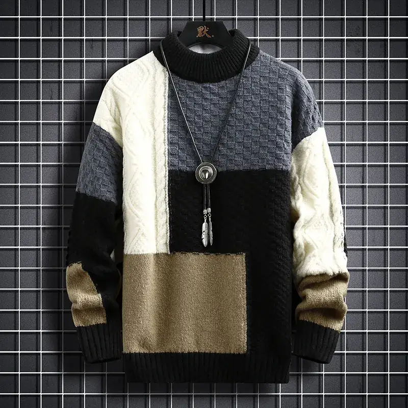 Men's Cross-Color Turtleneck Sweater Large