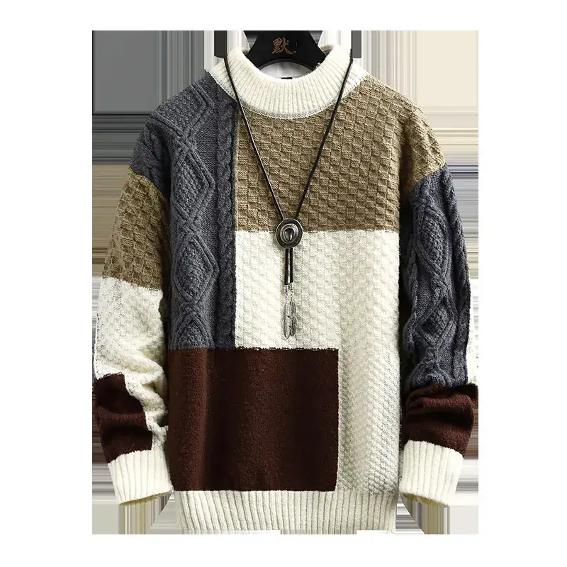 Men's Cross-Color Turtleneck Sweater Large