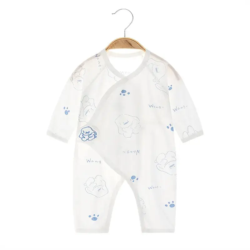 Baby's White Printed Cotton Jumpsuit Long Sleeve