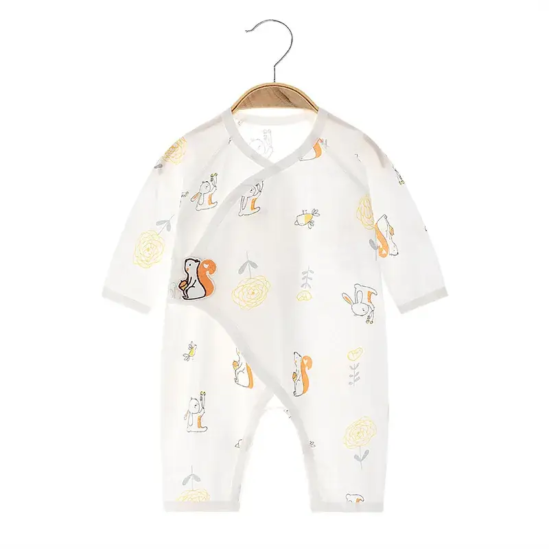 Baby's White Printed Cotton Jumpsuit Long Sleeve