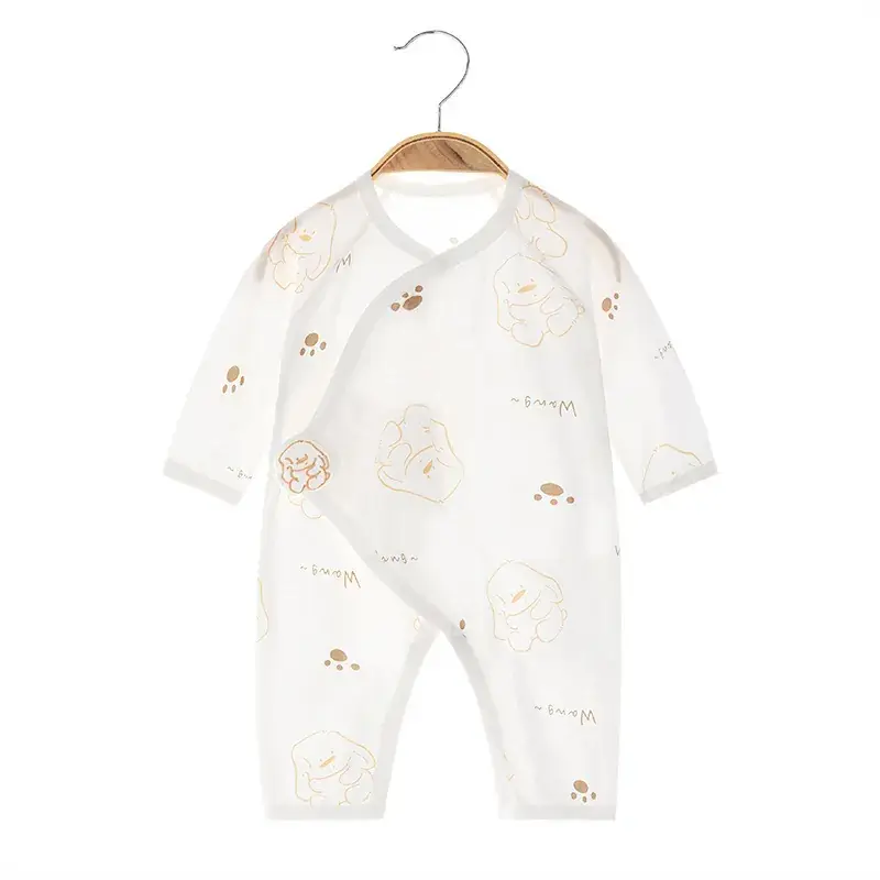 Baby's White Printed Cotton Jumpsuit Long Sleeve