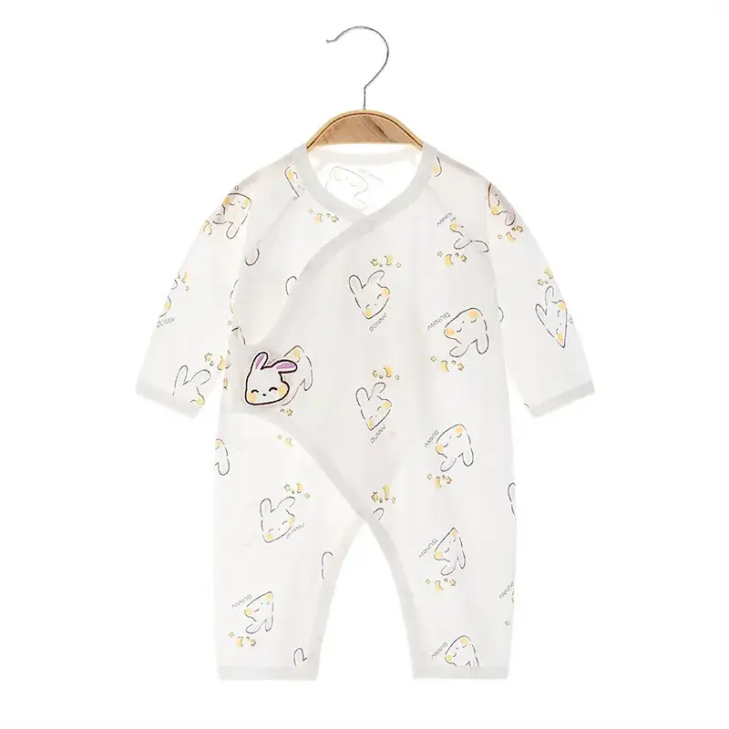 Baby's White Printed Cotton Jumpsuit Long Sleeve