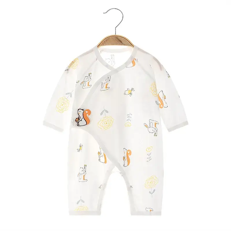 Baby's White Printed Cotton Jumpsuit Long Sleeve