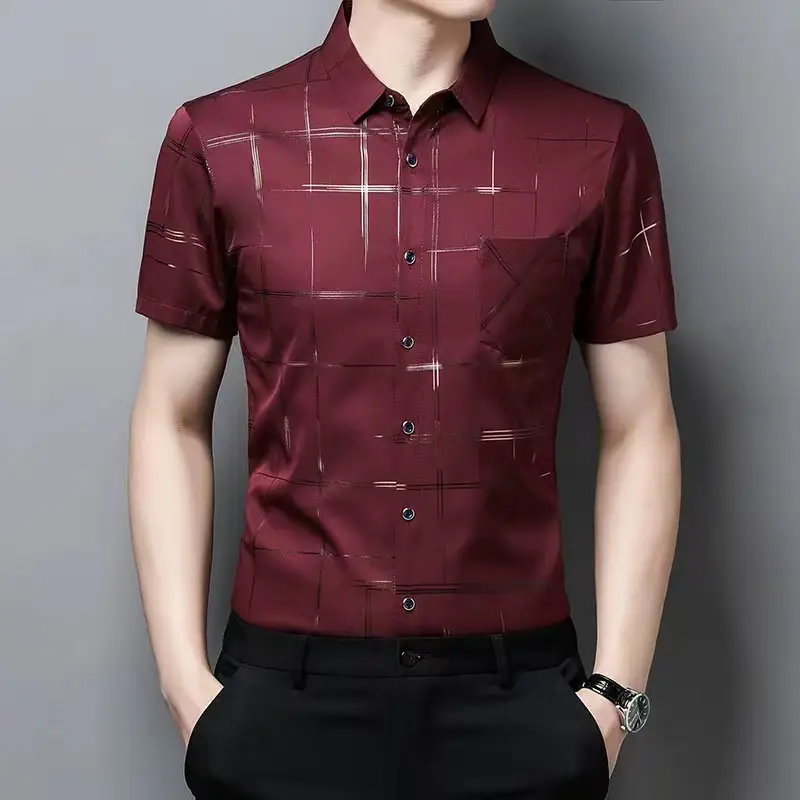 Men Blue Ice Silk Half Sleeve Shirt with Floral Print - Image 27