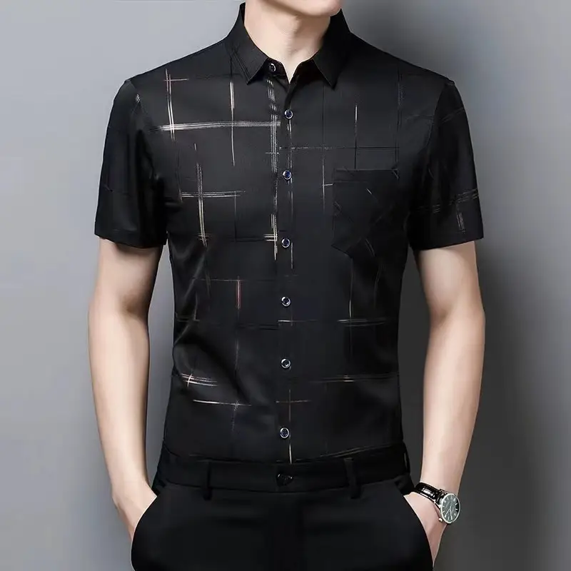 Men Blue Ice Silk Half Sleeve Shirt with Floral Print - Image 28