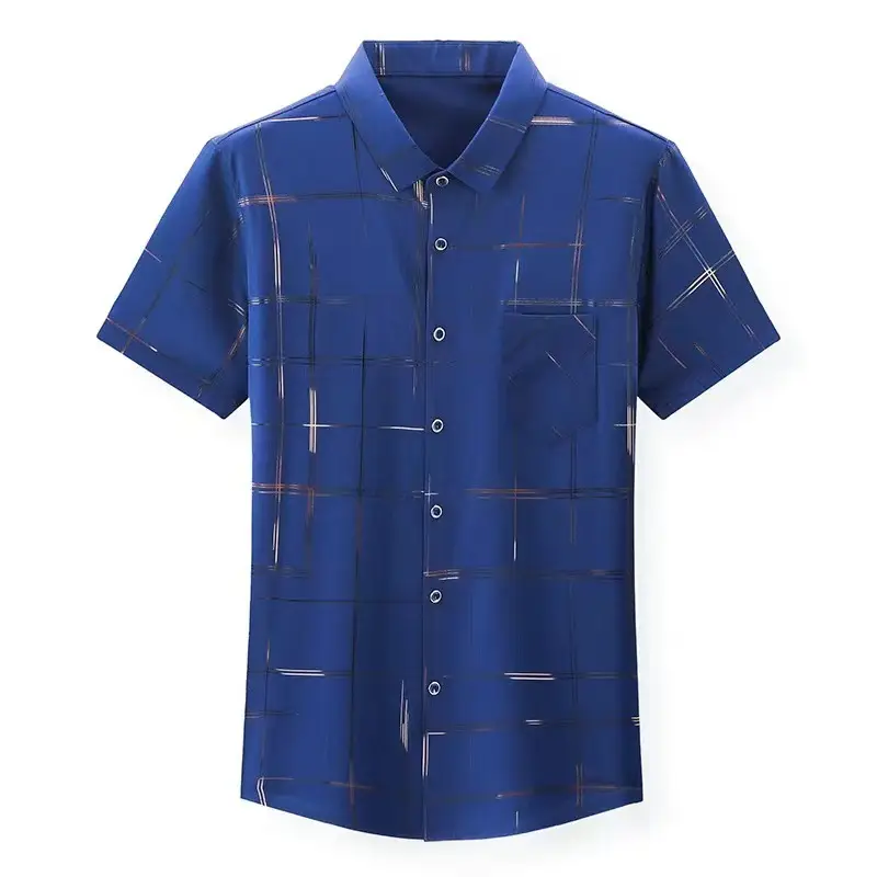 Men Blue Ice Silk Half Sleeve Shirt with Floral Print - Image 30