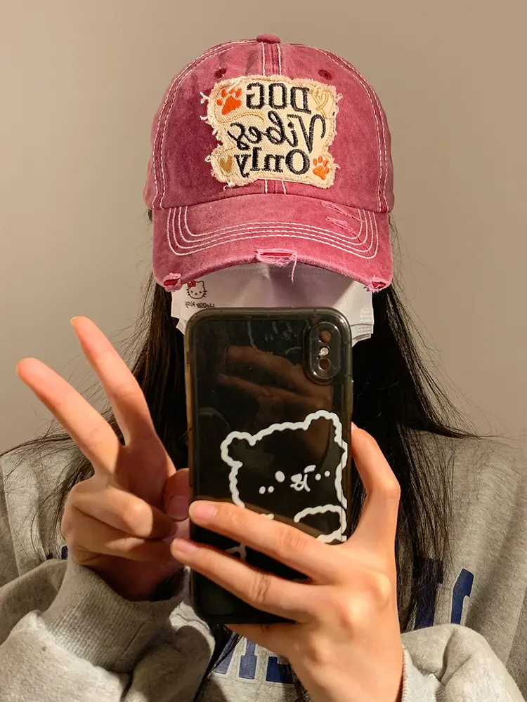 Pink 2023 Women's Washed Baseball Cap with Bear Design - Image 6