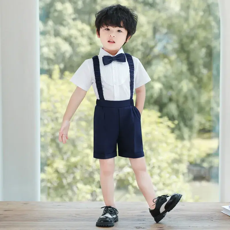 Boys' Summer Suspender Pants Set White Blue Beige - Image 7