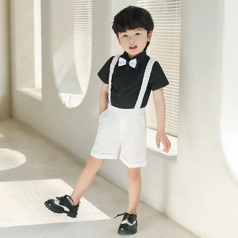 Boys' Summer Suspender Pants Set White Blue Beige - Image 9
